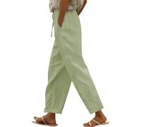 Generisch Sommer Leinenhose Damen 7/8 Leichte Freizeithose Casual Musselin Sommerhose Stoffhose Kordelzug Straight Leg Luftig Hose Mit Taschen