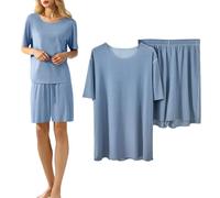 Generisch Sommer Schlafanzug Damen Kurz Eisseide Zweiteiliger Pyjama Set Loungewear - Kurzarm NachtwäSche Einfarbig Sleepwear Hausanzug Leichtes Bequemes Casual