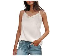 Generisch Sommer-Tanktops mit V-Ausschnitt für Damen, Seidensatin, ärmellos, Camisole-Trägertop (Beige, XXL)