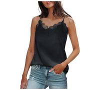 Generisch Sommer-Tanktops mit V-Ausschnitt für Damen, Seidensatin, ärmellos, Camisole-Trägertop (Black, XL)