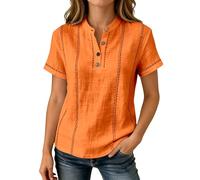 Generisch Sommerblusen Damen Leicht Luftig Blusenshirt Einfarbig Kurzarm Tunika Knopfleiste Lose Boho Schlupfbluse Button Down Stehkragen Lochstickerei Top Elegant Vintage Arbeitsshirt