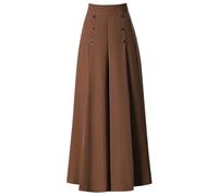Generisch Sommerhose Damen 2025 Weiter Hosenrock Damen 7/8 Länge Marlenehose Elegant High Waist Hosenrock Große Größe Schlaghose Casual Lockere Palazzo Hose Mit Taschen Für Büro Business Alltag