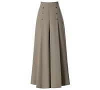 Generisch Sommerhose Damen 2025 Weiter Hosenrock Damen 7/8 Länge Marlenehose Elegant High Waist Hosenrock Große Größe Schlaghose Casual Lockere Palazzo Hose Mit Taschen Für Büro Business Alltag