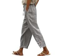 Generisch Sommerhose Damen leicht Leinenhose Baumwolle Leicht Hosen Lockere Palazzo Sommerhose Palazzo Musselin Dehnbund Pumphose mit Gummizug Baggy Hosen Jungs 174