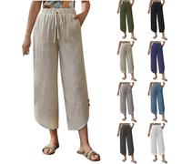 Generisch Sommerhosen Damen Leicht Und Luftig Leinenhose Sommer 7/8 Strandhosecapri Hosen Stoffhose Mit Taschen Lockere Leinen Hose Freizeithose Sale Damenbekleidung Tages Angebote