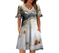 Generisch Sommerkleid Baumwolle Damen Kleid Boho Hemdblusenkleid Strandkleider GroßE GrößEn Wickelkleid Damen Sommer Freizeitkleider Sommer Blumenkleid Midikleid Hemdkleid Shirtkleid