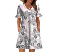 Generisch Sommerkleid Curvy Damen Kleider FüR Mollige Frauen Festlich Hemdblusenkleid Damen Sommer Strandkleid Wickelkleid Sommer Freizeitkleider Blumenkleid Midikleid Hemdkleid Shirtkleid