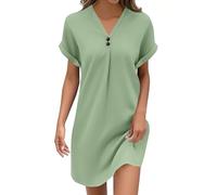 Generisch Sommerkleid Damen Abendkleider V-Ausschnitt mit Ärmel Strandkleid Hochzeit Kleid für Brautmutter Brautjungfernkleider Grün Tunika Sommerkleider Festlich Ballkleider Pulloverkleid