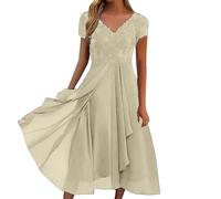 Generisch Sommerkleid Damen Cocktail Kleider Chiffon Ballkleider Elegant Kurzarm V-Ausschnitt Kleider Lang Lässig Festliche Kleider Damen Leicht Und Luftig Chiffonkleid Maxi Dress