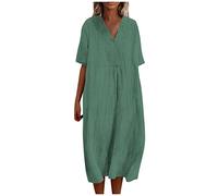 Generisch Sommerkleid Damen Elegant Midi Kleid Damen Sommer Halbarm Locker Damenkleider Lang V Ausschnitt Sommerkleider Damen Leicht Und Luftig Midikleid mit Ärmeln Tunika Kleid Casual Strandkleid