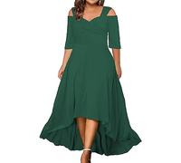 Generisch Sommerkleid Damen Große Größen Mollige Frauen A Linie Kleid Sommer V Ausschnitt Kurzarm Blumenkleid Lange Partykleid Boho Maxikleid Strandkleider Elegant Freizeitkleid(G Grün,5XL)
