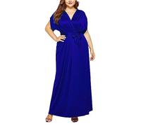 Generisch Sommerkleid Damen Große Größen Mollige Frauen A Linie Kleid Sommer V Ausschnitt Kurzarm Blumenkleid Lange Partykleid Boho Maxikleid Strandkleider Elegant Freizeitkleid(I BU2,4XL)