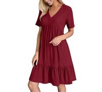 Generisch Sommerkleid Damen Große Größen, Sommerkleid Damen Kurz V Ausschnitt Kleid Hochzeitsgast Sommer Festliche Kleider Freizeit Strandkleid Elegante Wickelkleid Knielang Sommerkleider, Roter, 3XL