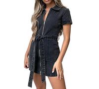 Generisch Sommerkleid Damen Jeanskleid In Übergröße Mit Reißverschluss, Lässig, V Ausschnitt, Kurzärmelig Kleider Für Frauen Große Größen