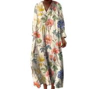 Generisch Sommerkleid Damen, Kleid Damen Sommer, Strandkleid Lang Maxikleider V Ausschnitt Sommerkleider Leicht Und Luftig Boho Kleid Elegante Midikleid Langes Freizeitkleid