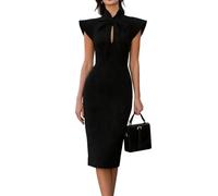 Generisch Sommerkleid Damen Knielang Business Kleid Hochzeitsgast Damen Curvy Abendkleider Elegant Für Hochzeit Etuikleid Eng Festliche Kleider Sommer Stehkragen Cocktailkleid Bodycon Midikleid