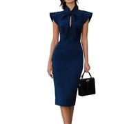 Generisch Sommerkleid Damen Knielang Business Kleid Hochzeitsgast Damen Curvy Abendkleider Elegant Für Hochzeit Etuikleid Eng Festliche Kleider Sommer Stehkragen Cocktailkleid Bodycon Midikleid