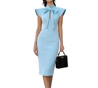 Generisch Sommerkleid Damen Knielang Business Kleid Hochzeitsgast Damen Curvy Abendkleider Elegant Für Hochzeit Etuikleid Eng Festliche Kleider Sommer Stehkragen Cocktailkleid Bodycon Midikleid
