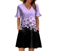 Generisch Sommerkleid Damen Lang Boho Beerdigung Kleidung Damen Hemdblusenkleid Strandkleid Wickelkleid Freizeitkleider Sommer Blumenkleid Midikleid Hemdkleid Shirtkleider