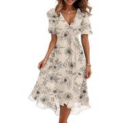 Generisch Sommerkleid Damen Lang Elegant Chiffonkleid Damen Festlich Midi Hochzeitsgast Kleid V Ausschnitt Festliche Kleider Für Hochzeit Sommerkleider Frauen Leicht Und Luftig Midikleider Kurzarm