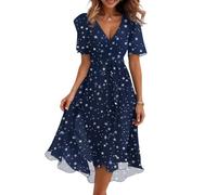 Generisch Sommerkleid Damen Lang Elegant Chiffonkleid Damen Festlich Midi Hochzeitsgast Kleid V Ausschnitt Festliche Kleider Für Hochzeit Sommerkleider Frauen Leicht Und Luftig Midikleider Kurzarm