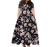 Generisch Sommerkleid Damen Lang Große Größen Maxikleider Damen Sommer Elegant Blumen Strandkleid Kurzarm Kleider Für Mollige Sommerkleider Frauen Leicht Und Luftig Blumenkleid Lässig Damenkleider