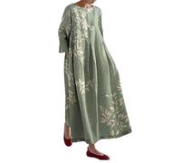 Generisch Sommerkleid Damen Lang Maxikleid Mit Aquarellfarbe Rundhalsausschnitt Lässig Breiter Saum Strand-Landhauskleid Kleider Große Größen Festlich Deals des Tages