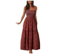 Generisch Sommerkleid Damen Lang, Maxikleider Damen Sommer Spaghettiträger Kleider Swing A Linie Kleid Gesmoktes Trägerkleid Sommerkleider Frauen Urlaub Freizeit Spaghettikleid Strandkleid