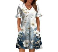 Generisch Sommerkleid Damen Leicht Damen Sommer Kleid Hemdblusenkleid Strandkleid Lang Wickelkleid Elegant Freizeitkleider Sommer Blumenkleid Midikleid Hemdkleid Shirtkleid