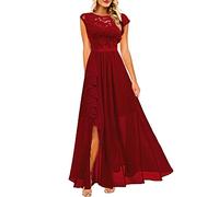Generisch Sommerkleid Damen Midi, Sommerkleider Damen Leicht Und Luftig, Frauen Festes Kleid Spitze Splice Ärmelloses Rundhalsausschnitt Rüschensaum Kleid Mode Sweatshirt Abendkleid