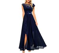 Generisch Sommerkleid Damen Midi, Sommerkleider Damen Leicht Und Luftig, Frauen Festes Kleid Spitze Splice Ärmelloses Rundhalsausschnitt Rüschensaum Kleid Mode Sweatshirt Abendkleid