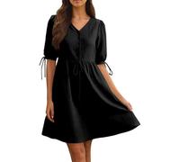 Generisch Sommerkleid Damen, Strandkleid Damen, Lässiges Sommerkleid Modische Lockere Tunika Mit V Ausschnitt Und Bindeärmeln Bluse