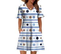 Generisch Sommerkleid Hochzeitsgast Kleider Damen Hemdblusenkleid Strandkleider Kurz Wickelkleid Damen Elegant Freizeitkleider Sommer Blumenkleid Midikleid Hemdkleid Tshirtkleider Sommer
