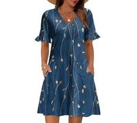 Generisch Sommerkleid Lang Damen Kleider Damen Festlich Elegant Hemdblusenkleid Sommer Strandkleider Sommer Wickelkleid Freizeitkleider Blumenkleid Midikleid Hemdkleid Shirtkleid