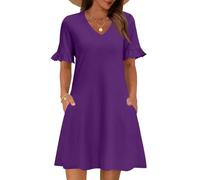Generisch Sommerkleider Damen Leicht Und Luftig Kleider Damen Sommer Elegant Hemdblusenkleid Strandkleider Sommer Wickelkleid Freizeitkleider Blumenkleid Midikleid Hemdkleid Shirtkleid