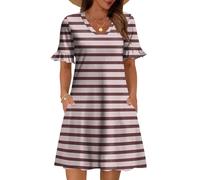 Generisch Sommerkleider Knielang Elegantes Kleid Hemdblusenkleid Pareos & Strandkleider FüR Damen Wickelkleid Freizeitkleider Damen Sommer Blumenkleid Midikleid Hemdkleid Tshirtkleider Sommer