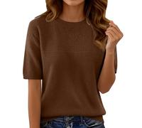 Generisch sommerpulli Damen Pullover für Damen Kurzarm frühling Sommer Pullunder Strickpullover Mode Pulli sommerpullover 2026 leicht Strickshirt Kaffee L