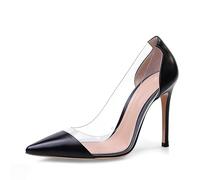 Generisch Sommersandalen Aus Kunstleder, Spitze Zehe, Stilettos, Transparentes Obermaterial, Zum Hineinschlüpfen. Für Party, Büro Und Dates.,Black 1,41 EU