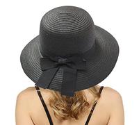 Generisch Sonnenhut Damen UV Schutz 50 Faltbar Strohhut Sommerhut mit Schleife Hut Breite Krempe Fischerhut Floppy Faltbarer Sonnenhüte für Damen Sommer Strand Straw Fedora Sonnenkappe 55-59CM