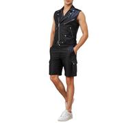 Generisch Sportanzug Herren 2-teiliges Set mit Lederweste und Shorts Motorrad Clubweste mit Kurze Lederhose Sexy Wetlook Herrenanzug Slim Fit Party Clubwear Freizeitanzug