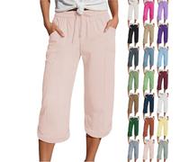 Generisch Sporthose Damen 7/8, Meine Bestellungen Anzeigen 2025, Musselin Hose 3/4 Leinenhose Sommer Kurze Hosen Sommerhose Leicht Caprihose Culotte Dreiviertel Strandhose