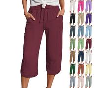 Generisch Sporthose Knielang Damen, Musselin Hose 3/4 Leinenhose Sommer Kurze Hosen Sommerhose Leicht Caprihose Culotte Dreiviertel Strandhose Blitzangebote des Tages Heute