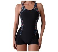 Generisch Sportliche Damen-Badeanzüge, Boyleg-Racerback-Badeanzug, bedeckende Badebekleidung, Sport-Badeanzug (Black, XL)