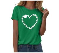 Generisch St Patricks Day Kostüm, Tshirt Damen Grün Kurzarm Rundhals T Shirt Herzen St. Patricks Day Vierblättriges Kleeblatt T Shirt Oberteile Festival Grüne Irland St Patrick's Day T-shirts Top