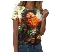 Generisch St Patricks Day Kostüm, Tshirt Damen Grün Kurzarm Rundhals T Shirt St Patricks Day Kleeblatt Leprechaun Zwergen Drucken T-shirts Oberteile Festival Grüne Irland St Patrick's Day Tee Shirt