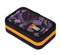 Generisch ST.Right Federmäppchen 3-Fach gefüllt, Fußball Design mit Buntstiften und Schulzubehör, Schwarz Lila Orange