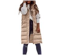 Generisch Steppweste Damen Lang, Ärmellose Weste mit Kapuze Steppmantel Warmer Wintermantel Reissverschluss Longweste mit Taschen Daunenweste Leichte Elegante Vest für Herbst und Winter, M-4XL