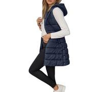 Generisch Steppweste Damen Lang, Ärmellose Weste mit Kapuze Steppmantel Warmer Wintermantel Reissverschluss Longweste mit Taschen Daunenweste Leichte Elegante Vest für Herbst und Winter, M-4XL