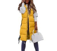 Generisch Steppweste Damen Lang, Ärmellose Weste mit Kapuze Steppmantel Warmer Wintermantel Reissverschluss Longweste mit Taschen Daunenweste Leichte Elegante Vest für Herbst und Winter, M-4XL