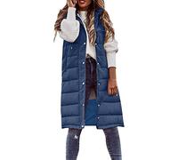 Generisch Steppweste Damen Lang, Ärmellose Weste mit Kapuze Steppmantel Warmer Wintermantel Reissverschluss Longweste mit Taschen Daunenweste Leichte Elegante Vest für Herbst und Winter, M-4XL